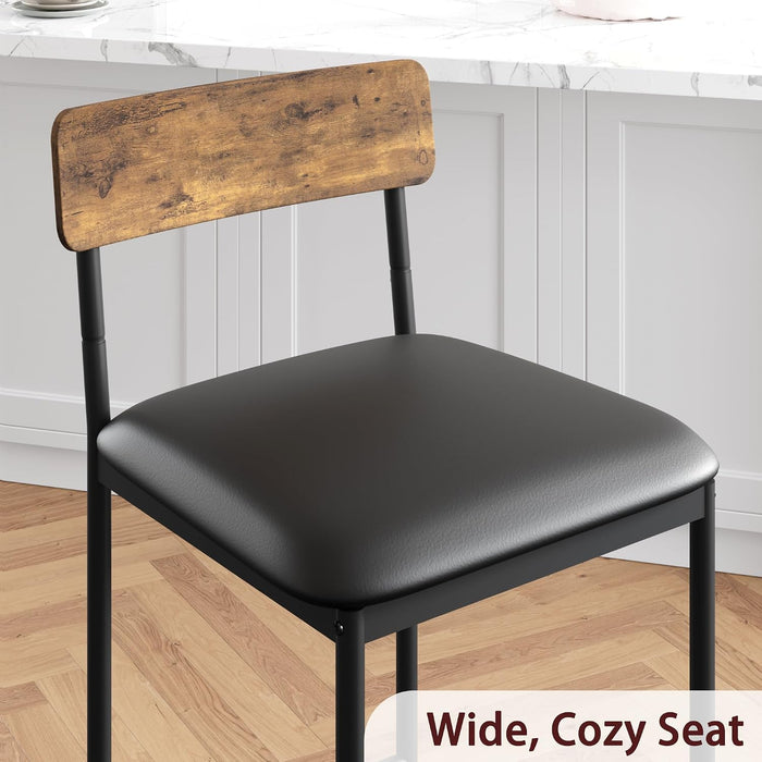 Bar Stools Set of 2, Kitchen Bar Stools with Footrest, 25.5 Inches Upholstered Bar Chairs with Back, 2 Counter Height Barstools for Counter Bar, Island, Easy Assembly, Rustic Brown