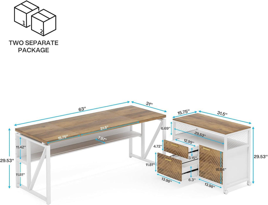L Shaped Desk Walnut SixtyThreeInch Executive Desk
