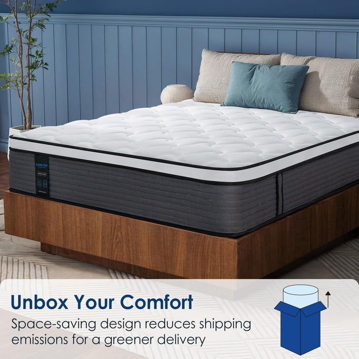 Queen Mattress, 12 Inch Queen Size Hybrid Mattress in a Box, Enhanced Edge Support, Cooling Hybrid Bed, Gel-Memory Foam & Individually Pocket Coil, Back Pain Relief, Medium Firm, Fiberglass Free