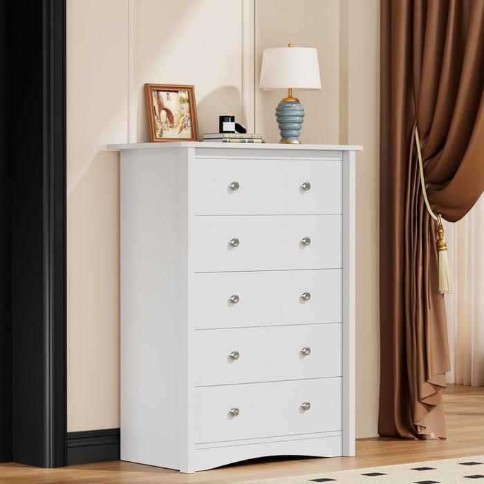 Tall Dresser for Bedroom, Modern Dressers with 5 Drawers, White