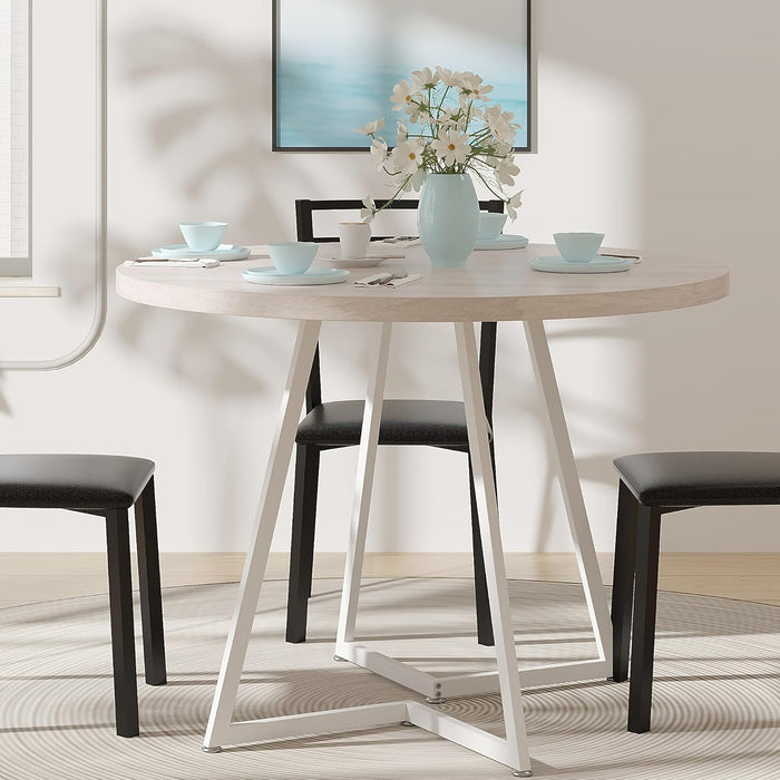 35" round Dining Table for 4, Wood-Grain Tabletop & Heavy-Duty Steel Frame, for Kitchen, Living Room, Easy Assembly, Natural Wood