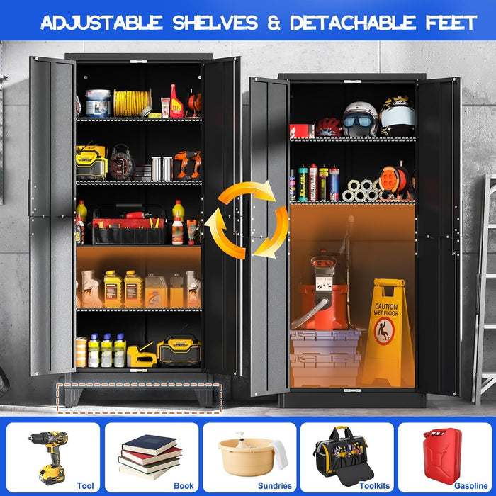 71" Tall Metal Pantry Storage Cabinet with Lock, File Cabinet Black
