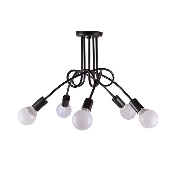 Retro Chandelier Wrought Iron LED Ceiling Lamp Black and White E27 Light Living Room Modern Decoration Home Lighting Fixture