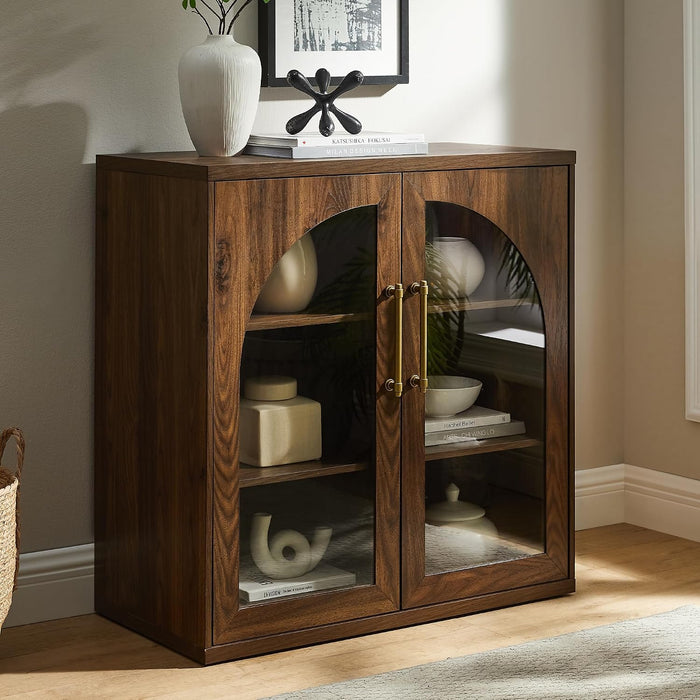 Glass Arched Door Sideboard Buffet Cabinet Set of 2, Brown | Modular, Multi-Compartment Storage, Adjustable Shelf, Soft Close Hinges, Freestanding, for Dining Room, Living Room