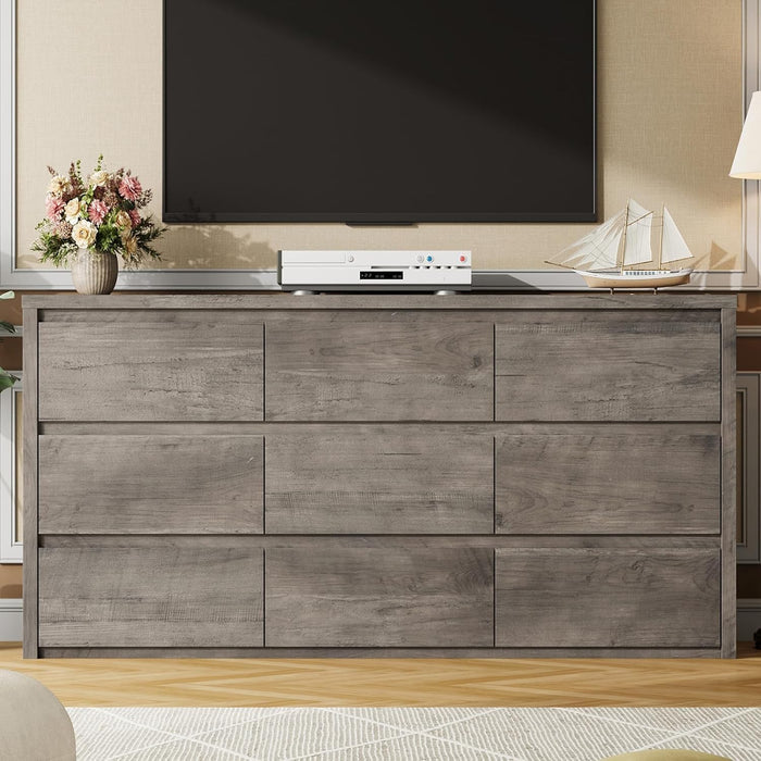 9 Drawer Dresser for Bedroom, Wide Modern Chest of Drawers, Large Wood Dresser Wooden Storage Organizer for Living Room, Hallway Entryway
