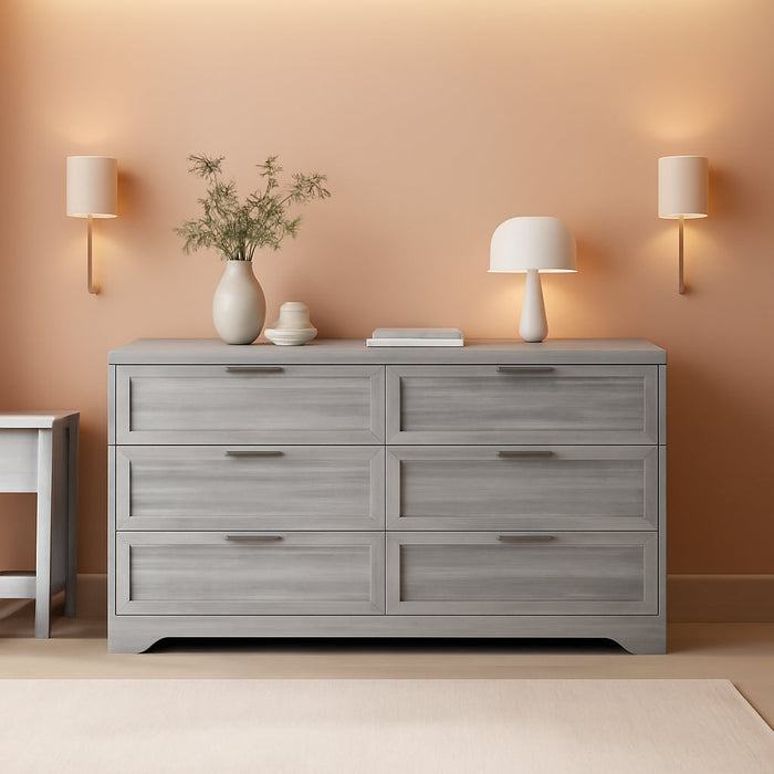 Modern 6-Drawer Dresser for Bedroom, Dresser Chest of Drawer with Large Drawers & Silver Handles, Wooden Dressers Drawers Storage Unit for Bedroom, Living Room, Closet (Wash Grey)