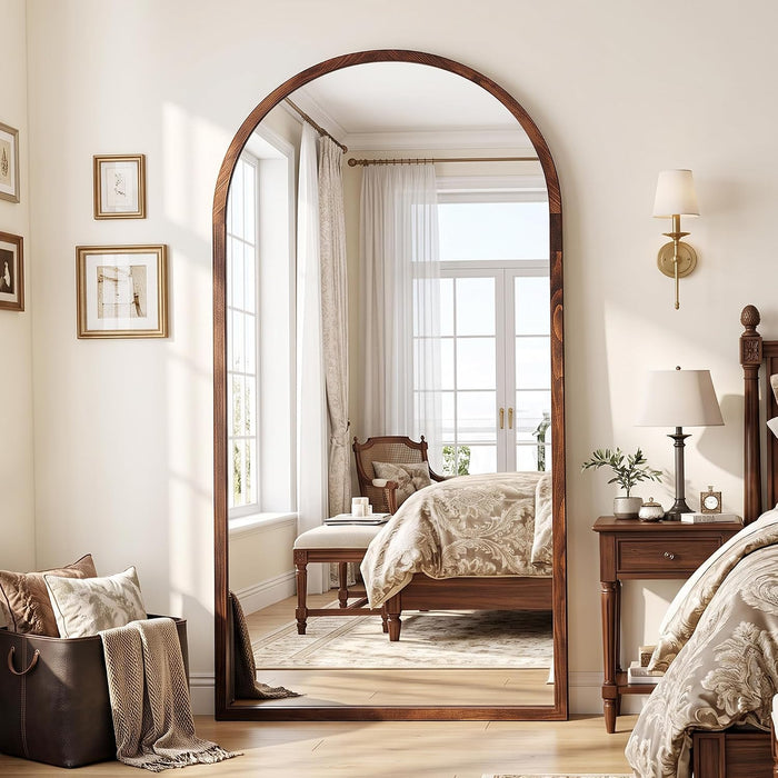 76"X41" Arched Full Length Mirror with Slim Solid Wood Frame,Walnut