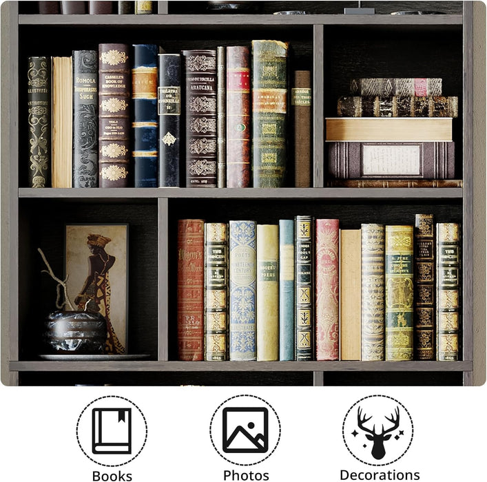 Bookcase with Doors, Tall Bookshelf with Storage, Bookshelves and Bookcases with 8 Open Cubes for Living Room, Bedroom, Office