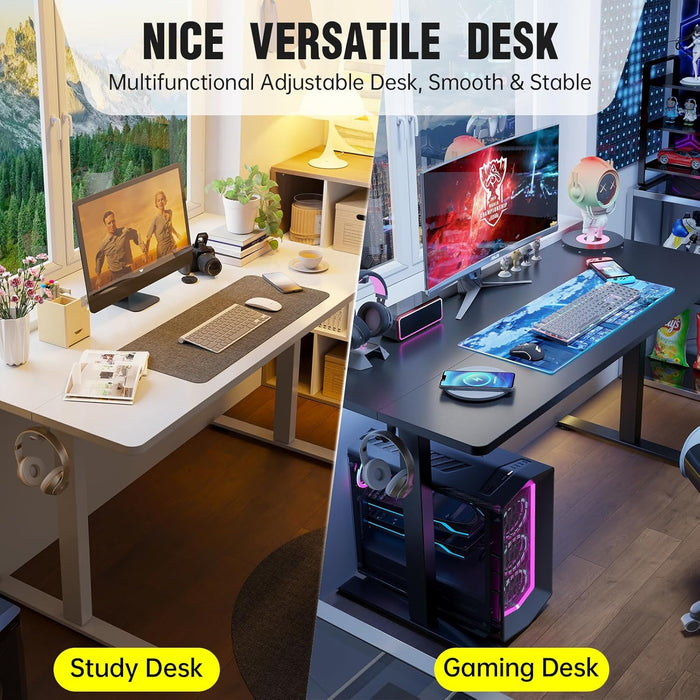 63X27.6 Inch Large Electric Standing Desk, Heights Adjustable,Sit to Stand Up, Work Home Office Computer Table for Walking Pad, Gifts for Dad, Wooden Desktop Desks, White