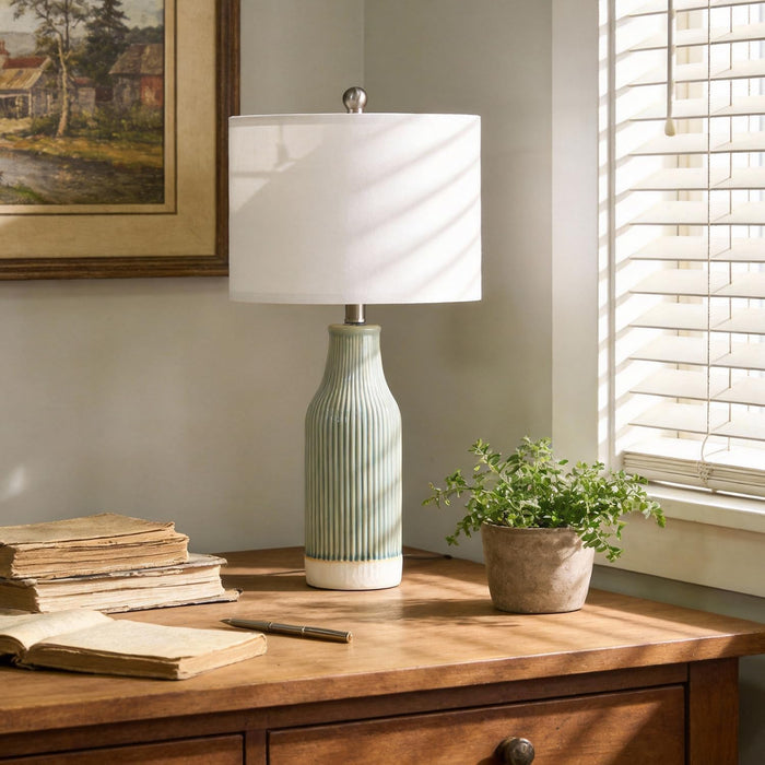 23.5" Bedside Lamps Set of 2,Green Ceramic Table Lamp for Bedroom