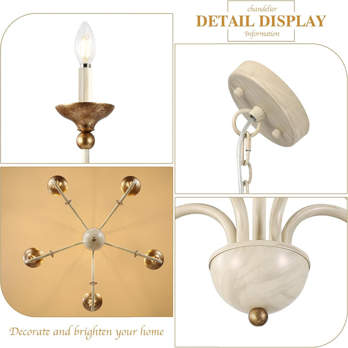 27Inch French Country Chandelier 5 Light AntiqueWhite