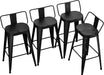 24Inch Outdoor Metal Bar Stools Set of 4 Patio Stool Counter Height Barstools Large Seat Industrial Counter Stool Kitchen Bar Chairs Indoor-Low Back, Black