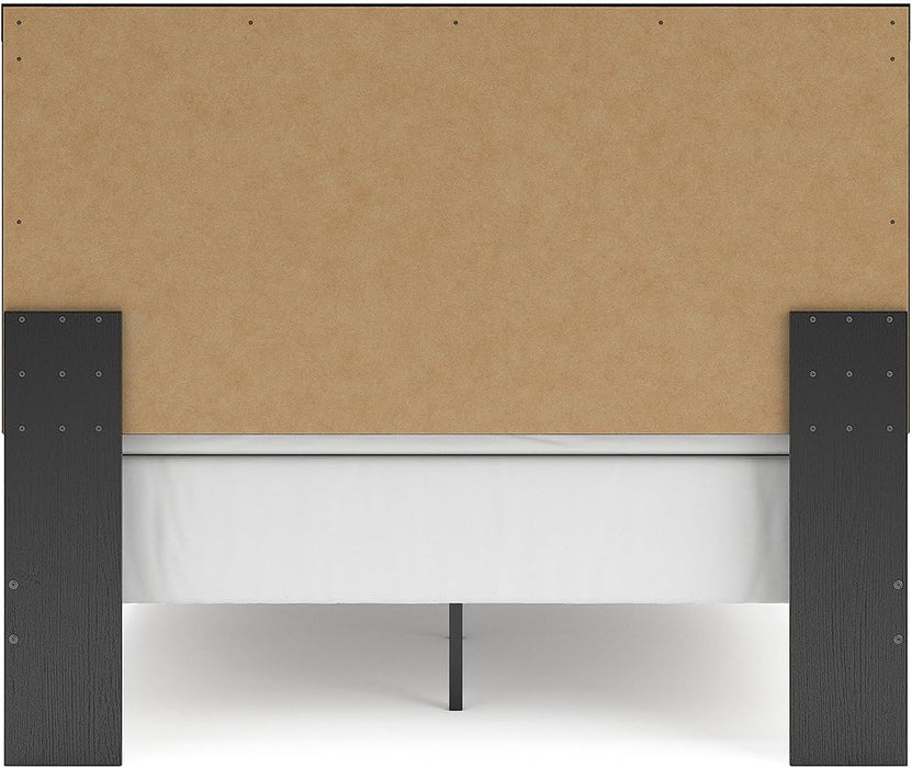 Signature Design by Ashley Jonnifer Queen Bed Frame with Headboard, Two-Tone Textured Look, Engineered Wood and Decorative Laminate, Warm Gray and Matte Black