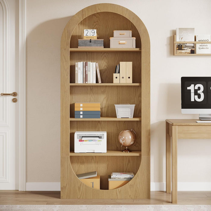 Tribesigns 70.9" Tall Bookshelf, 5-Tier Arched Bookcase with Open Shelves, Wooden Free-Standing Display Shelves with Storage for Living Room, Home Office, Bedroom