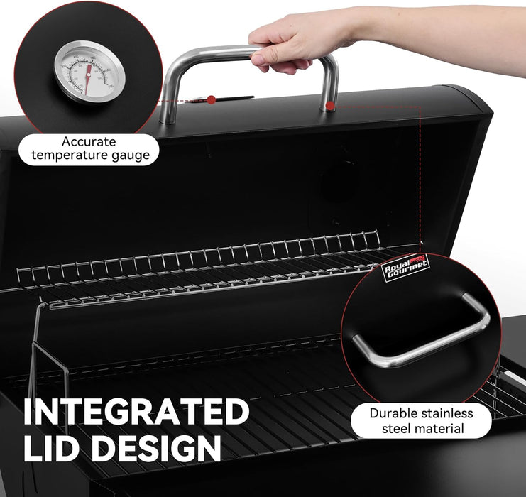 CC1624 Barrel Charcoal Grill, Large Charcoal Grill with Side & Front Shelves, 426 Sq. In. Cooking Grid, Sturdy Side Shelf with Hooks, for Outdoor Backyard and Picnics, Black