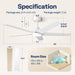 Ceiling Fans with Lights, 52 Inch Low Profile Ceiling Fan with Light and Remote, Flush Mount for Bedroom, Living Room, Garage, 6+1 Speeds, 3CCT, Dimmable, Timer, Quiet Reversible, White