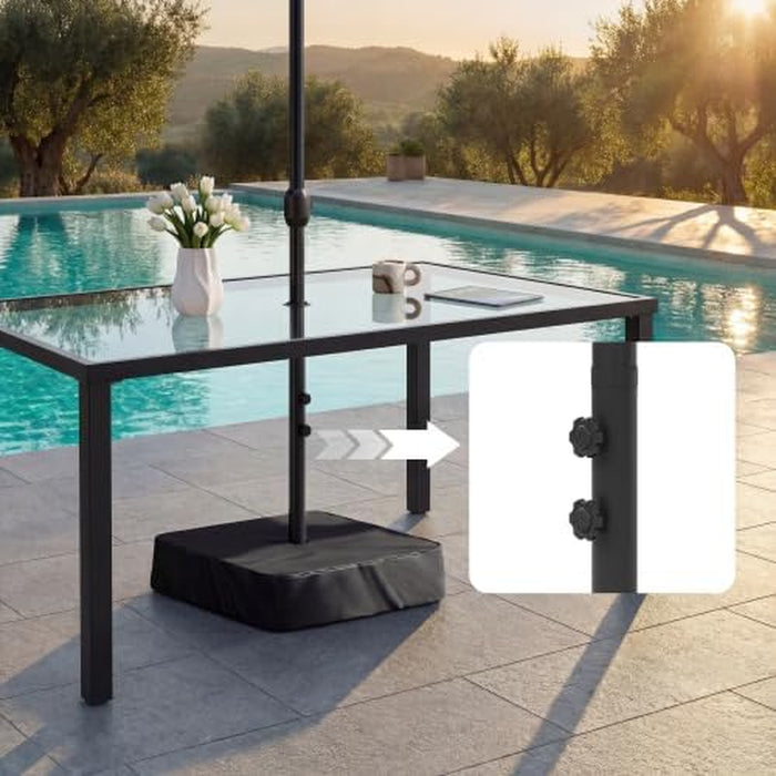 15FT Patio Umbrella with Solar Light Bar, Large Double-Sided Outdoor Table Umbrella with Base, Crank, Steel Ribs and Pole for Patio, Beach Sun Umbrellas for Backyard, Poolside, Navy Blue