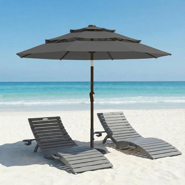10Ft Patio Umbrella, 3 Tier Outdoor Market Table Umbrellas with 8 Fiberglass Ribs and Push Button Tilt, Windproof, Vented Canopy, UV Protection for Deck, Pool, Backyard