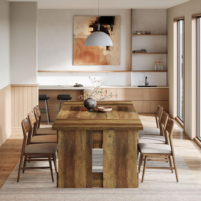 63-Inch Farmhouse Dining Table for 4-6, Rectangular Kitchen Dinner Table with Large Tabletop for Dining Room, Kitchen, Rustic Brown
