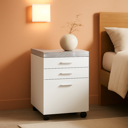 I 7051 File Cabinet, Rolling Mobile, Storage Drawers, Printer Stand, Office, Work, Laminate, Grey, White, Contemporary, Modern