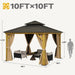 10X10Ft Gazebo, Wood Grain Aluminum Hardtop Gazebo, Heavy Duty Double Roof Galvanized Steel with Nettings and Curtains for Patio, Backyard, Deck, Lawns, Brown