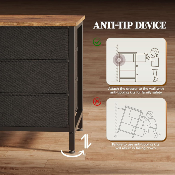 63-Inch Dresser With Durable Fabric Drawers RusticBrown