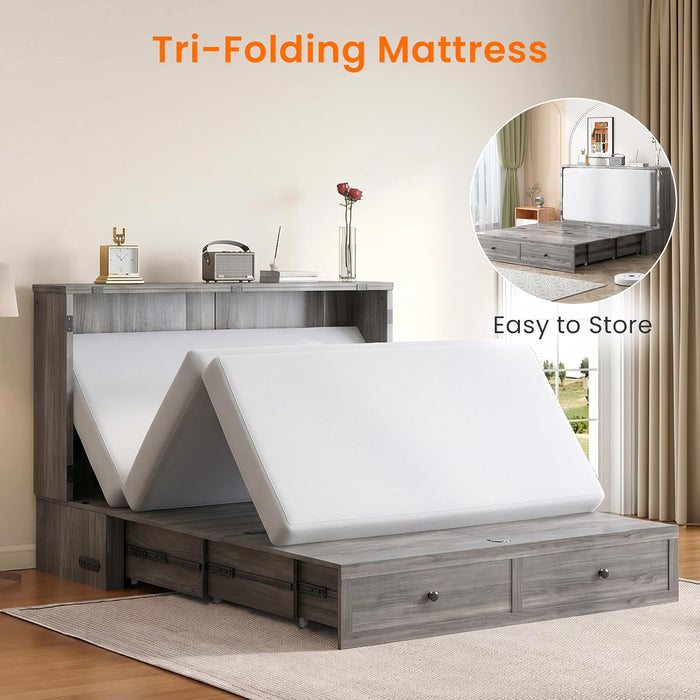 Full Murphy Bed With Mattress Graphite SpaceSaving