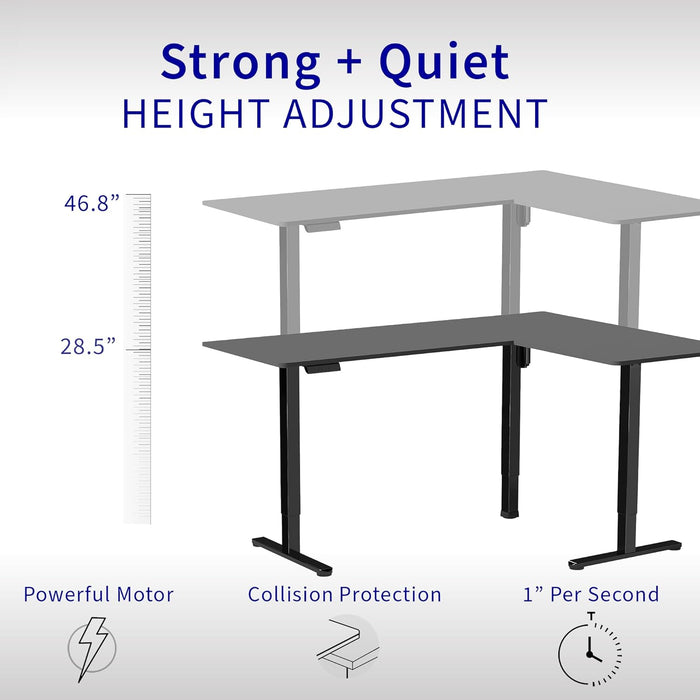 Corner Standing Desk, 63 X 55 Inch Reversible L-Shaped Workstation, Electric Height Adjustment, Home, Office, and Reception Rooms, White Table Top Black Frame, DESK-E3CTBW