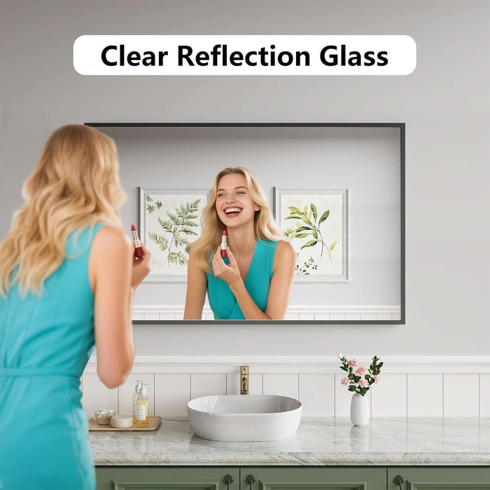 30x48 Black Bathroom Mirror Shatterproof Tempered Glass