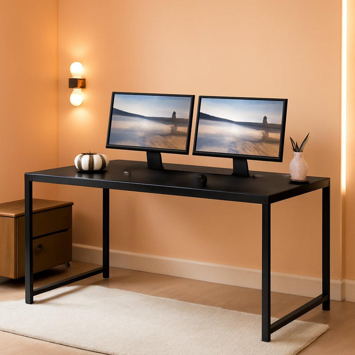 55 Inch Black Computer Desk PowderCoatedSteel Frame
