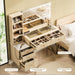 44 Inch Oak Vanity Desk With Lighted Mirror And Power Outlet