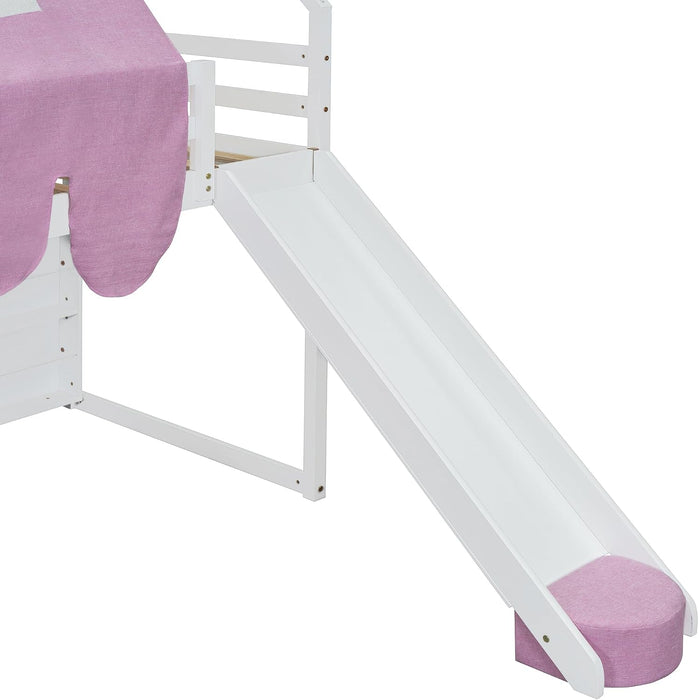 Twin Size Loft Bed With Slide PlayhouseCastleFortress