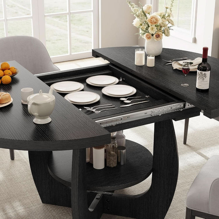 47.2"-58.7" Extendable round Dining Table for 4-6 with Storage Shelf