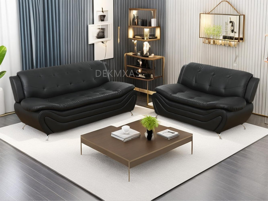 Leather Couches for Living Room, Living Room Couch Set, Sofa for Bedroom, Apartment, Living Room Furniture Sets (A-Leather Black, Sofa+Loveseat)