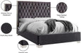 Lexi Collection Modern | Contemporary Velvet Upholstered Bed with Deep Tufting, Polished Chrome Stainless Steel Frame and Legs, Queen, Grey