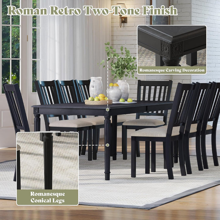 79" Farmhouse Solid Wood Dining Table with Roman Legs, Grey | Large Rectangular Tabletop, Roman Conical Legs, Solid Wood Construction, Seating for 6 to 8