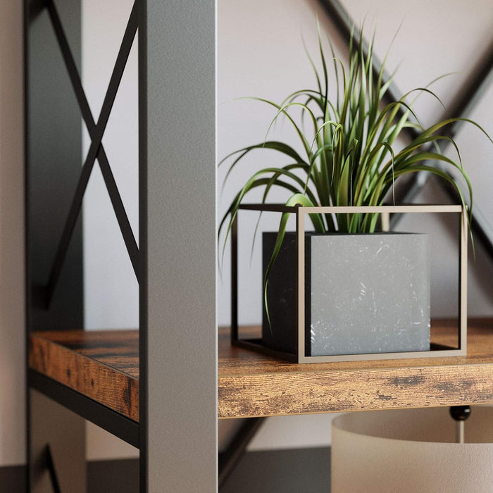 Bookshelf Double Wide 6-Tier 76" H, Open Large Bookcase, Industrial Style Shelves, Wood and Metal Bookshelves for Home Office, Easy Assembly