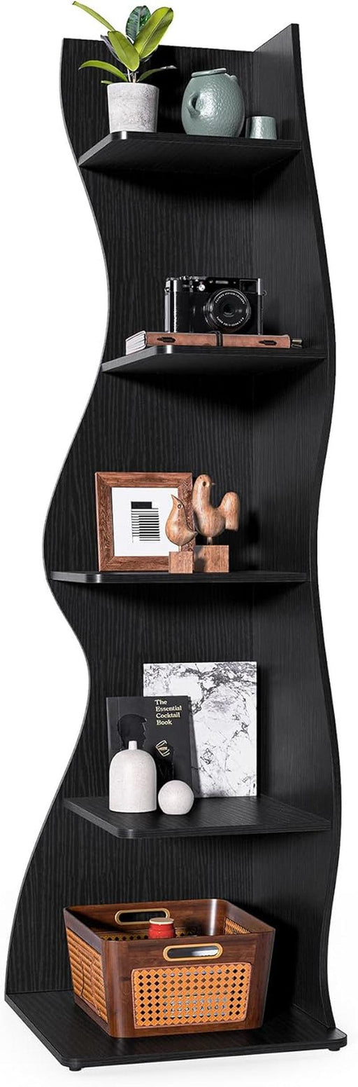 Small Corner Shelf, Modern 5-Tier Wall Corner Bookshelf, Stylish Bookcase Storage Rack for Small Space, Living Room, Bedroom