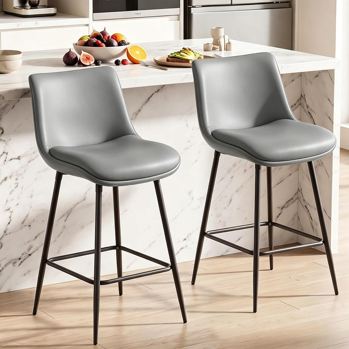 Counter Height Bar Stools Set of 3, FSC Certified Upholstered Faux Leather Barstools with Back, Metal Base, 27" Seat Height, Modern Upholstered Counter Stools for Kitchen Island,(Gray)