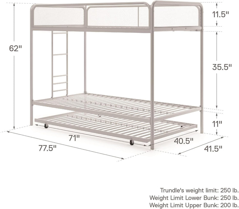 Isaiah Triple Twin Metal Bunk Bed, off White