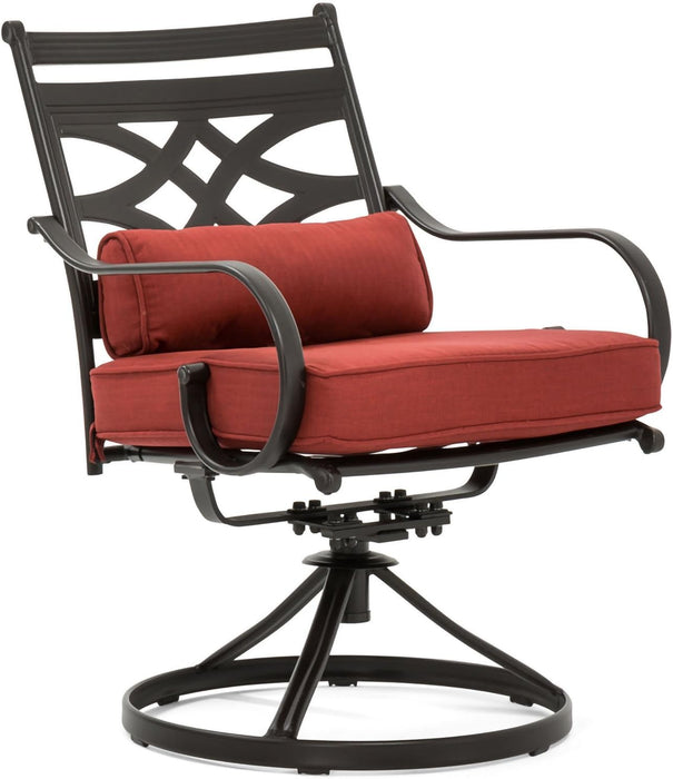 Montclair 7-Piece Outdoor Dining Set with 6 Swivel Rockers, Chili Red Cushions and Stamped Steel Rectangular Dining Table, Patio Dining Set for 6, Premium All-Weather Patio Furniture for Deck