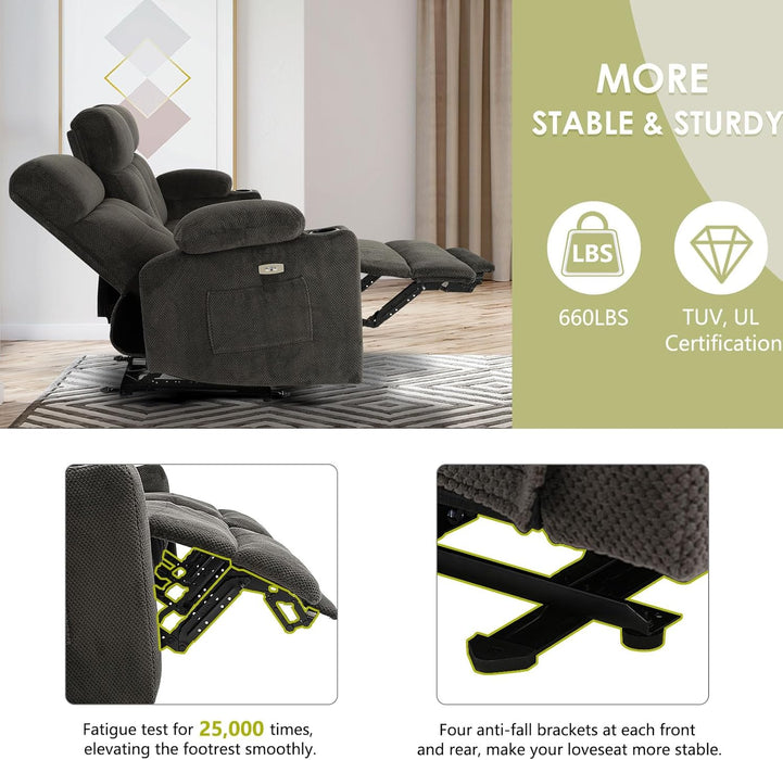 80'' Power Reclining Sofa with Heat and Massage, Electric Reclining Couch with Extended Footrest, Wall Hugger Recliner Sofa 3 Seater with USB Ports, Cup Holders for Living Room