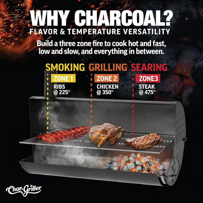 ® King-Griller Gambler Charcoal Grill and Smoker with Damper Smoke Control, Cast Iron Grates, and Side Shelf, 315 Cooking Square Inches in Black, Model E1416