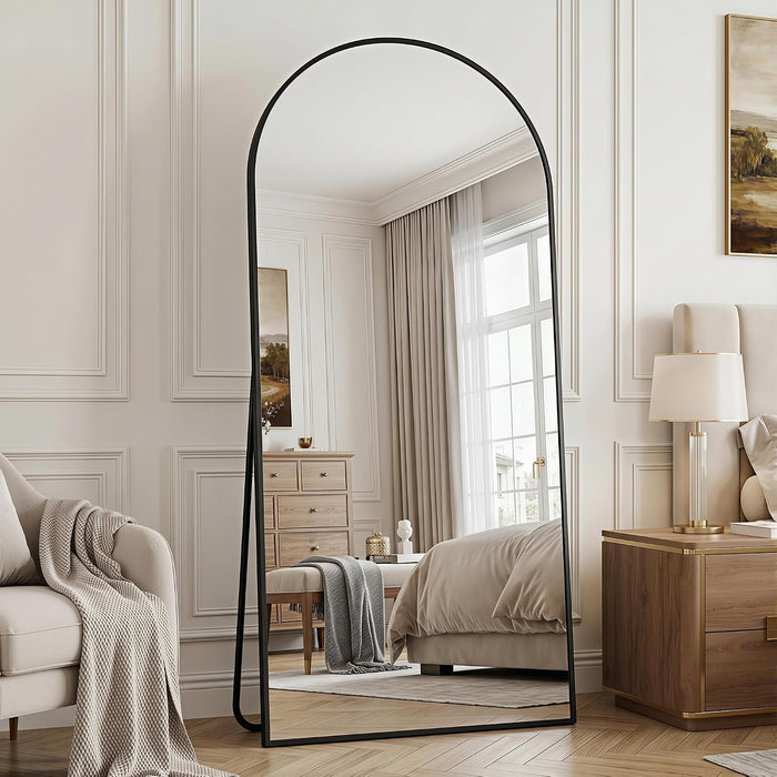71"×32" Arched Full Length Floor Mirror, Standing Mirror with Aluminum Frame, Large Body Mirror of Free Standing/Wall Mount/Leaning for Bedroom, Living Room, Dressing Room, Black