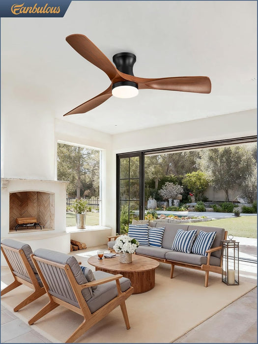 52 Inch Ceiling Fans with Lights and Remote, 3 Blades Flush Mount Low Profile Ceiling Fan, Efficient 3475 CFM, Safe ABS, Timer, Quiet 35Db, 3CCT, Reversible for Bedroom Living Room, Walnut