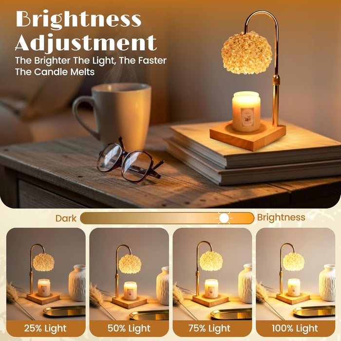 Glass Candle Warmer Lamp with Timer - Adjustable Height Candle Lamp Warmer with Crystal Shade, Timer (8H/4H/2H) - Wax Melter with Jar Candle - Ideal Gift, Fits Various Size Candles