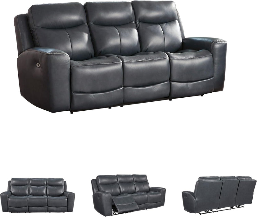 Mighty Moves Contemporary Power Leather Match Reclining Sofa with Position Lock, Adjustable Headrest and USB Charging Ports, Blue