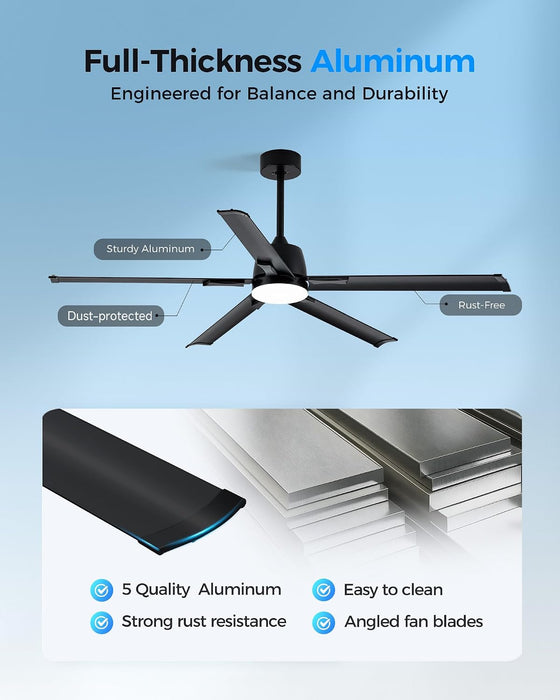 62 Inch Black Smart Outdoor Ceiling Fan With Light
