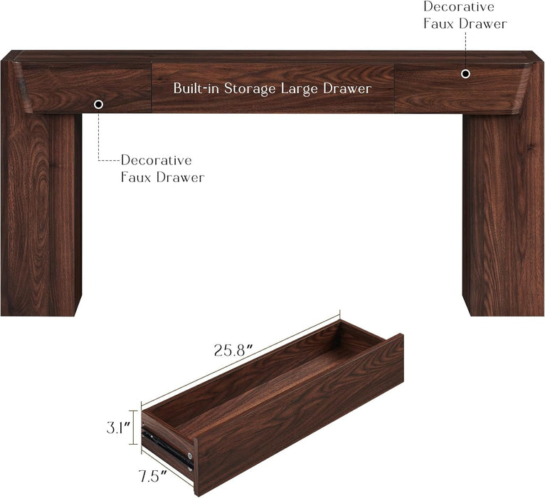 63" Console Table with Storage Drawer, Modern Entryway Table with Drawers, Thick Wood Legs Design, Sofa Table behind Couch, Wood Console Tables for Entryway Hallway Living Room, Brown