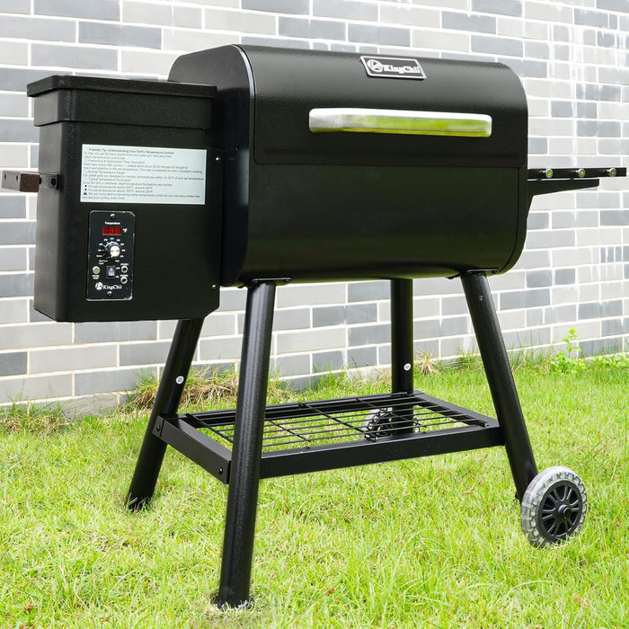 Electric Wood Pellet Grill & Smoker with Side Shelf, 456 SQ.IN Grill Capacity, 11LB Hopper, with PID Temperature Control (180-425°F) for Backyard Camping Bake and Roast, Black with Cover